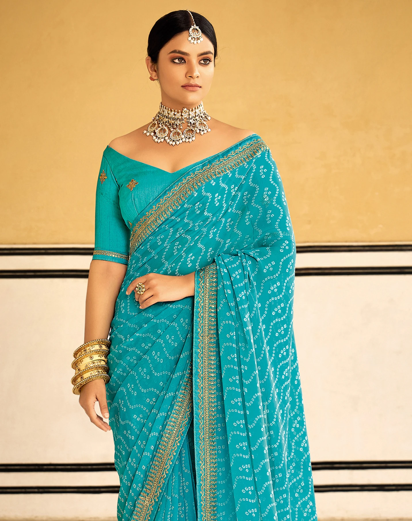 Siril Embroidered, Embellished Bandhani Georgette Saree