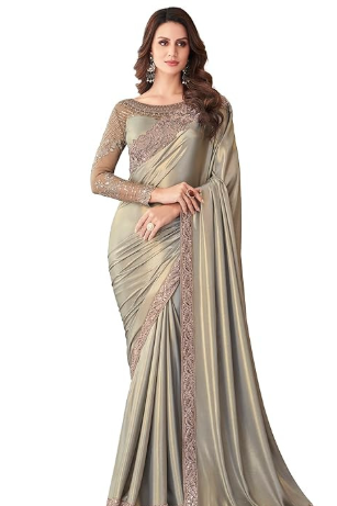 Women's Satin Silk Embellished Designer Saree With Blouse Piece