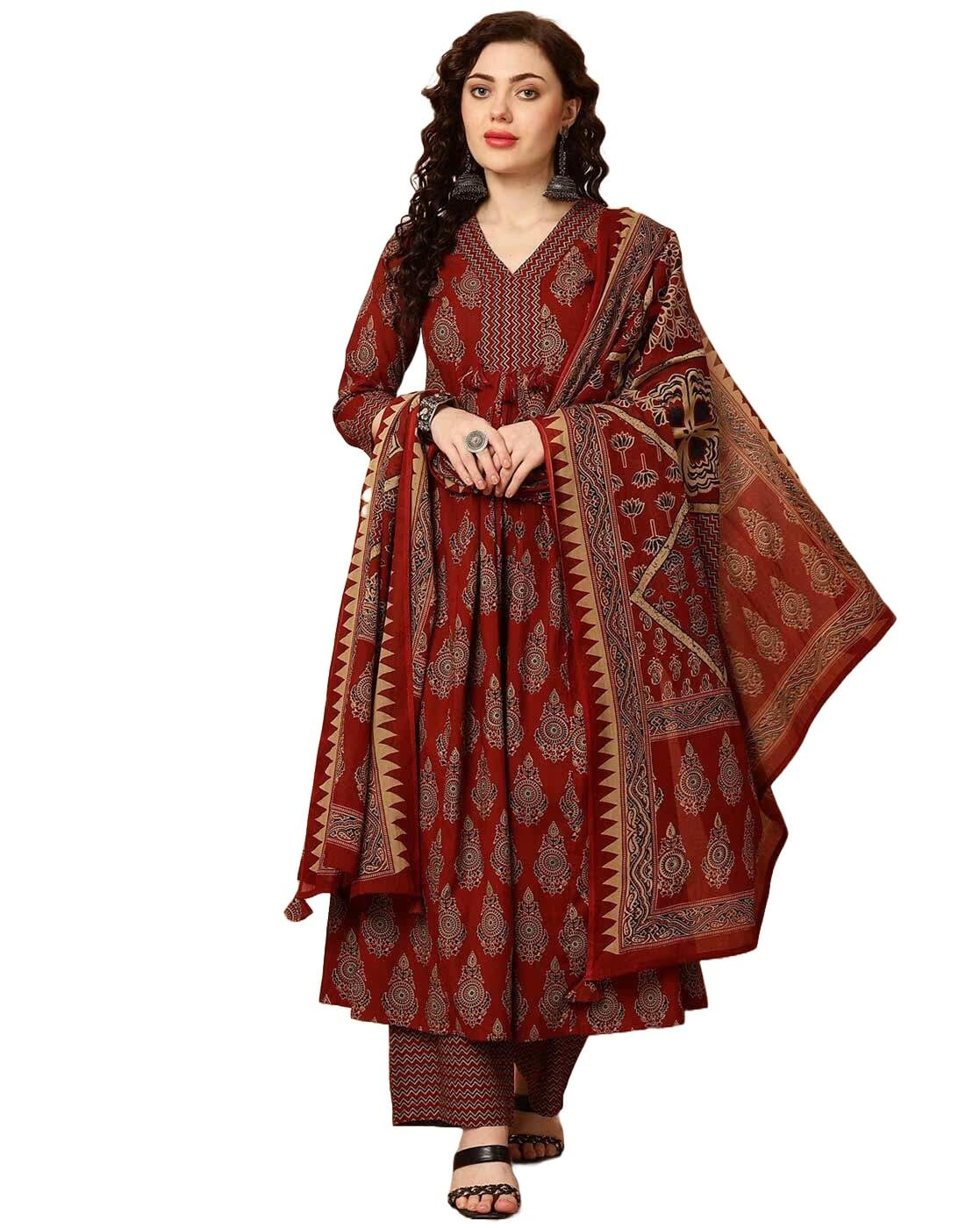 Women Printed Kurta and Pant Set with Dupatta in Viscose