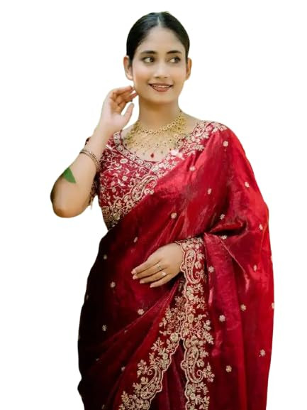Designer Sequins and Jari Thread Embroidery Work Saree with Elegant Border and Intricate Cutwork Detailing for Festive Wedding