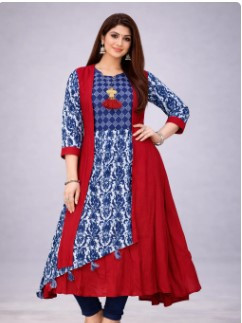 Gorgeous Batile blue &  red Kurti for women in Rayon