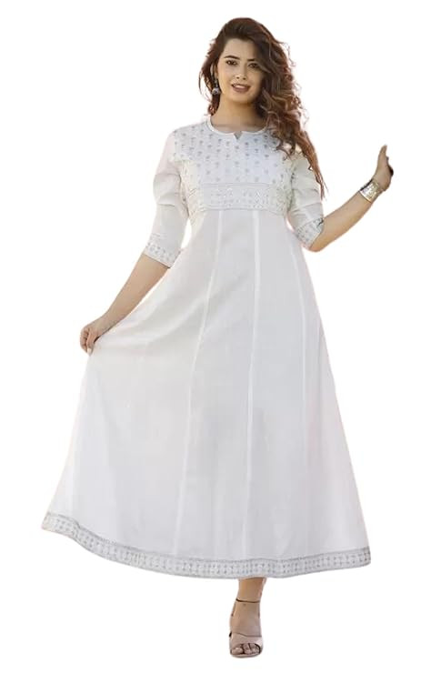 Women's 3/4 Sleeves V-Neck Embroidery Work Rayon Long Anarkali Gown