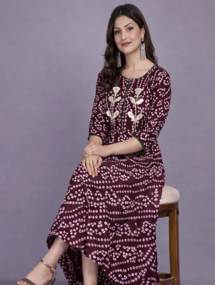 Cotton Bandhej print flared hem kurti