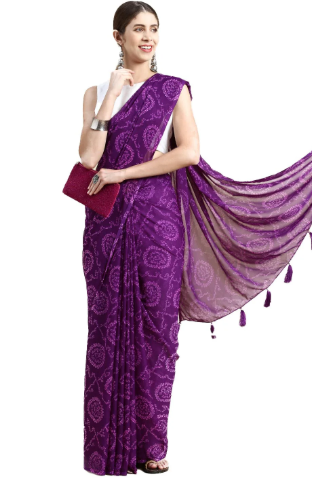 RANI SAAHIBA Women's Chiffon Bandhani Printed Saree Without Blouse.