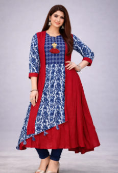 Gorgeous Batile blue &  red Kurti for women in Rayon