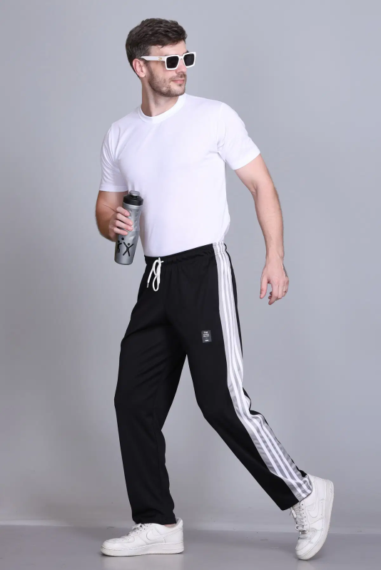 Black Polyester Men's Trackpants