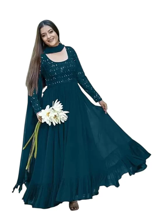 Rebika Trendz Elegant Anarkali Gown with Dupatta || Women's Ethnic Dress with Embroidered Detailing || Perfect for Weddings, Festivals & Special Occasions