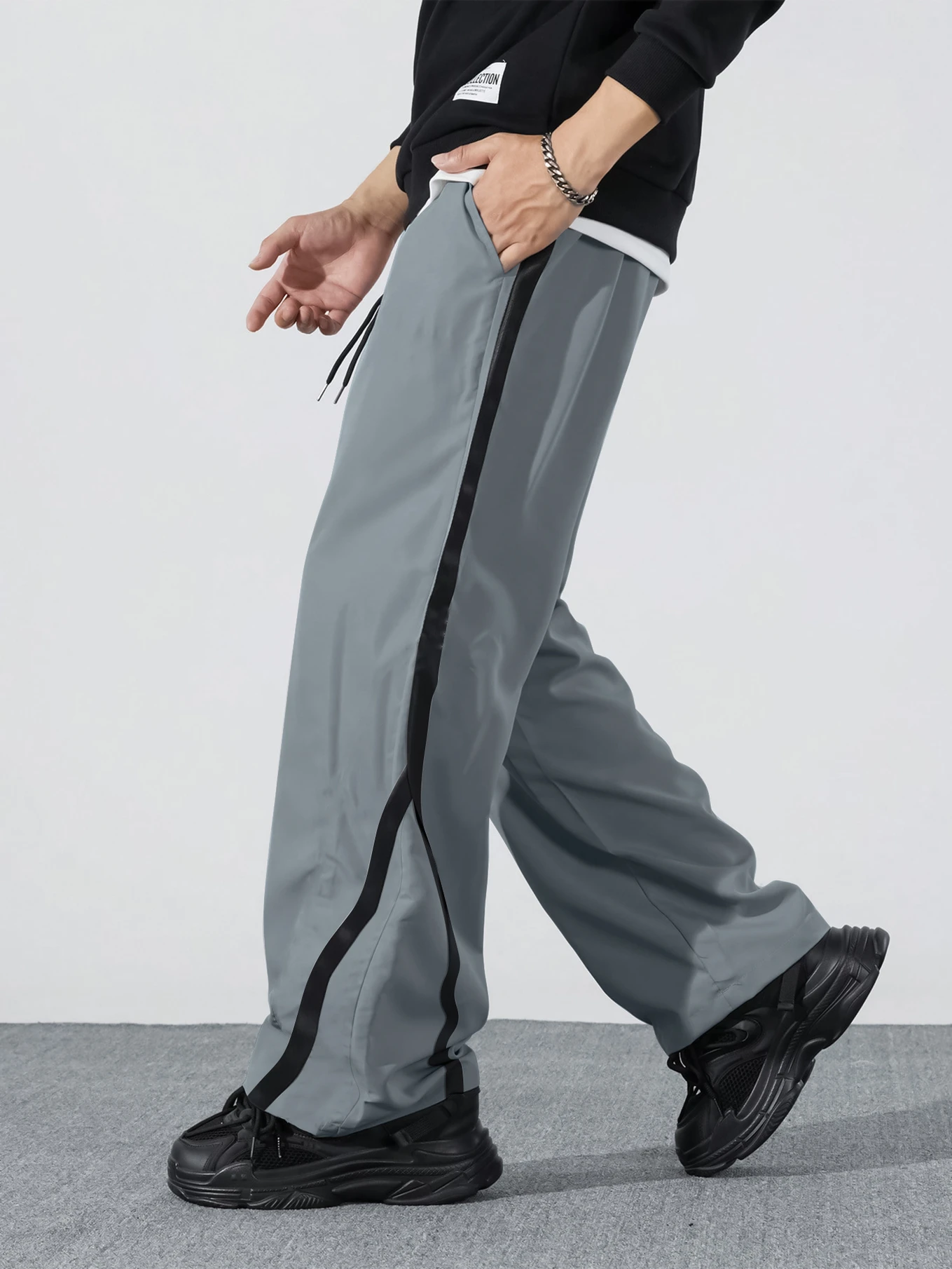 MANIAC Men Striped Grey, Black Track Pants