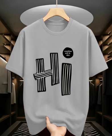 Men Printed Round Neck Cotton Blend Grey T-Shirt