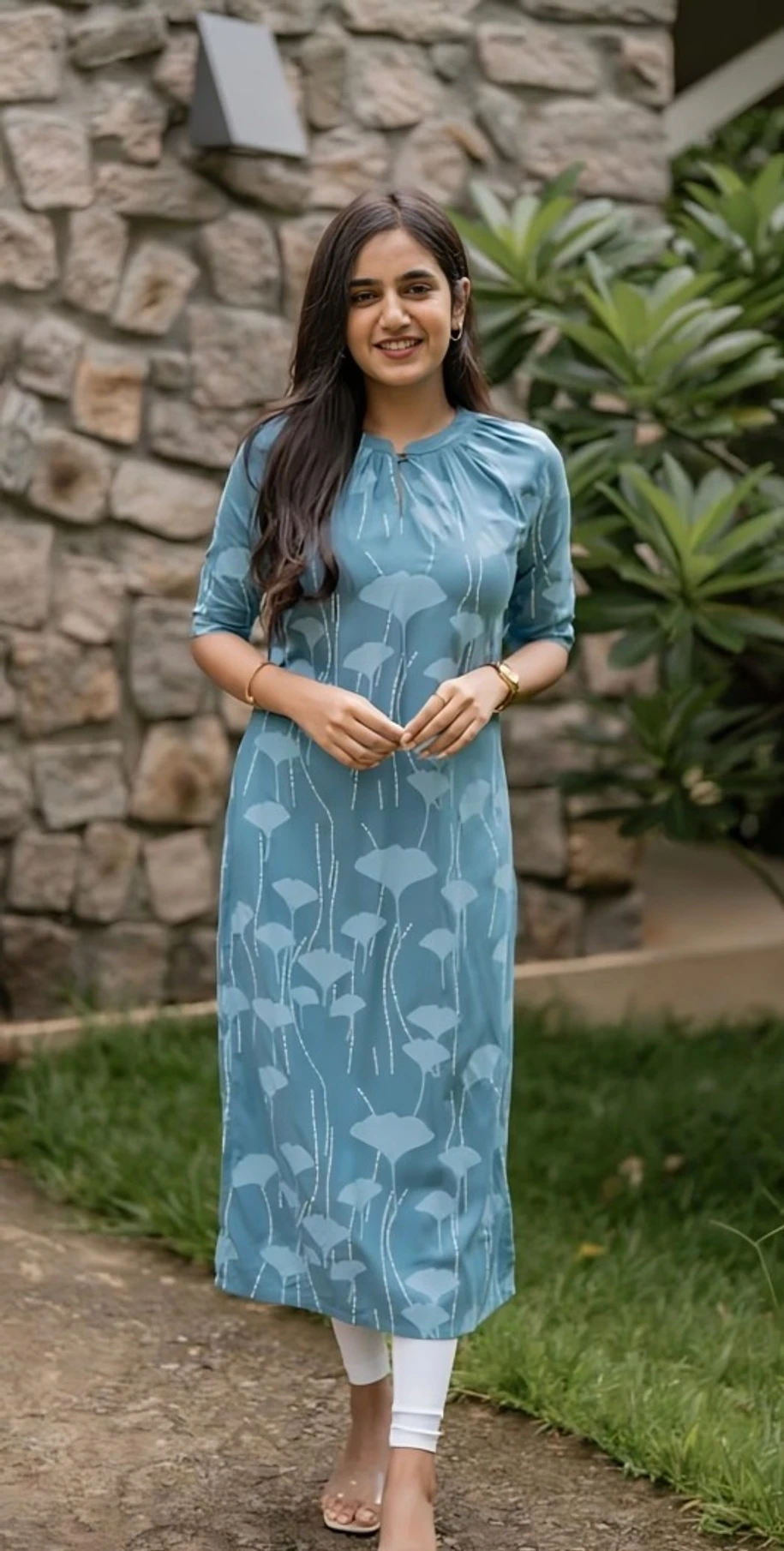 Nandita designer Women Floral Print Cotton Blend Straight Kurta (Grey).