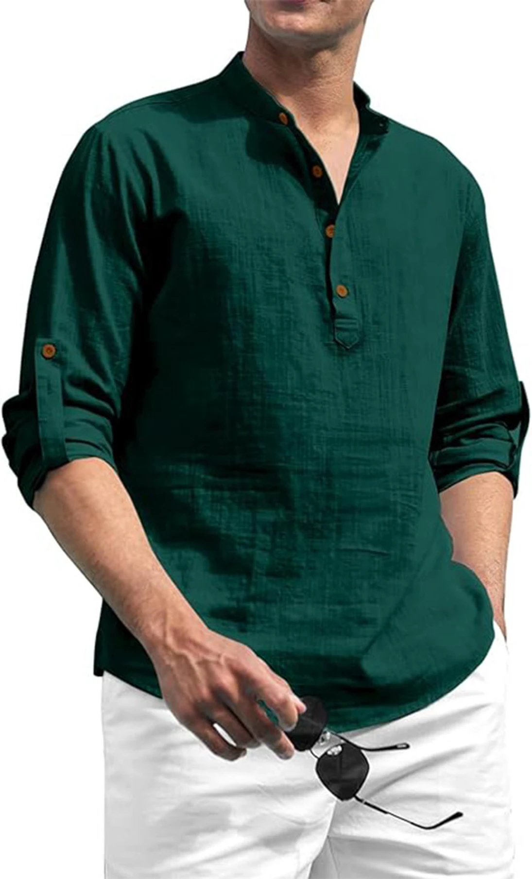 Yugnik Men Solid Pure Cotton Straight Kurta (Green)