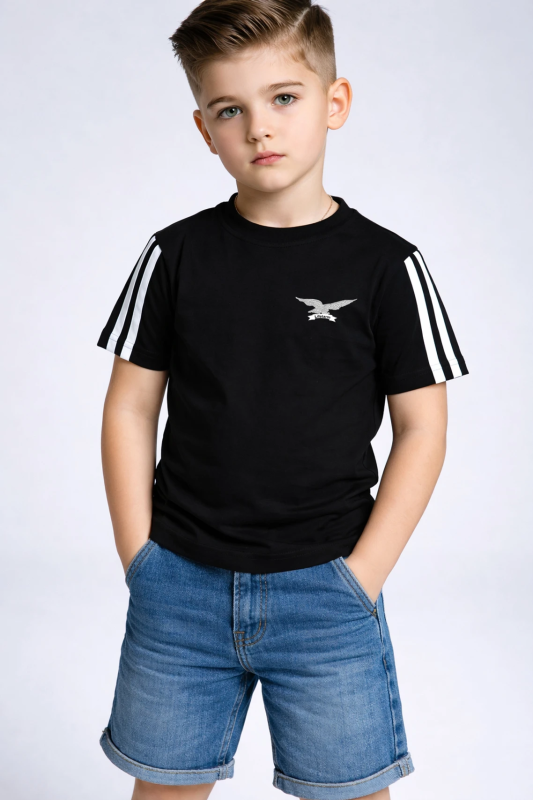 Boys & Girls Self Design Cotton Blend Regular T Shirt (Black, Pack of 1)