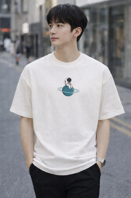 Men Cotton Blend Oversized Fit Printed T-Shirt ( White )