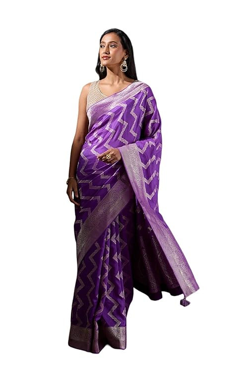 Taneira Women Purple Woven Viscose Saree with Unstitched Blouse Piece