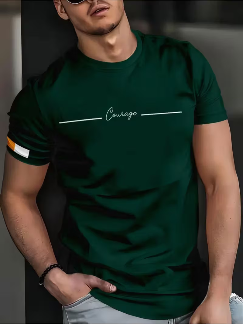 Men Cotton Blend Regular Fit Printed T-Shirt ( Green )