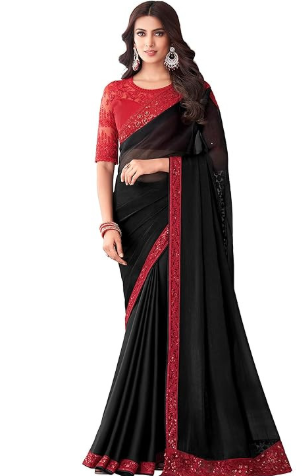 Women's And Girls Embroidery Lace & Sequence Embroidery Banarasi Silk Saree With Unstitched Blouse Piece