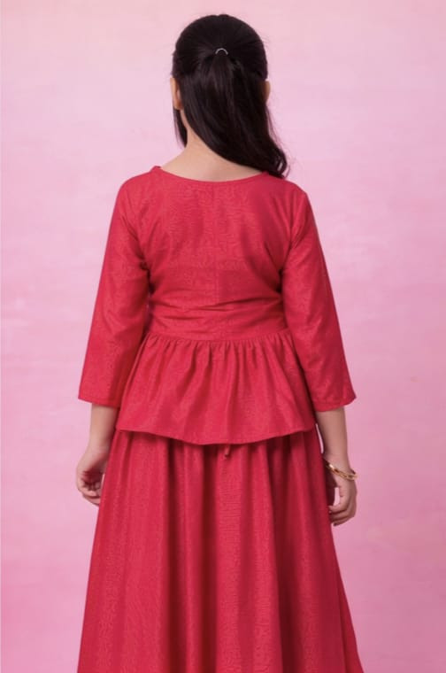 Dark Pink Embroidered Neck Angrakha Top