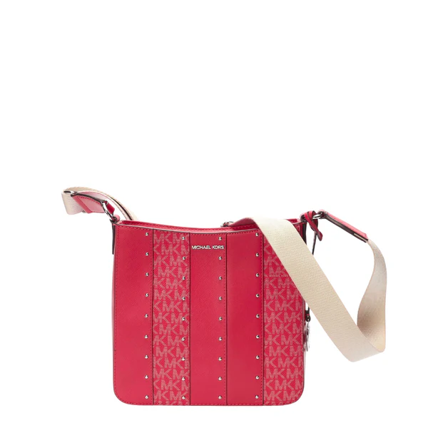 Michael Kors Pink Jet Set Studded Patchwork Logo Crossbody Bag