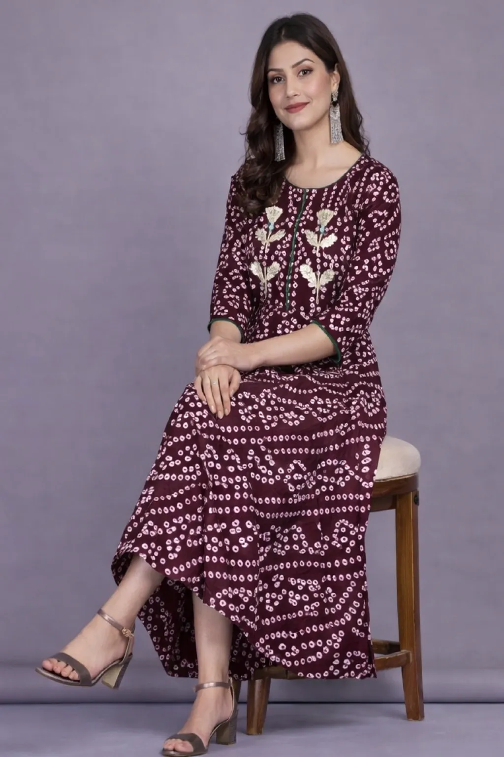 Cotton Bandhej print flared hem kurti