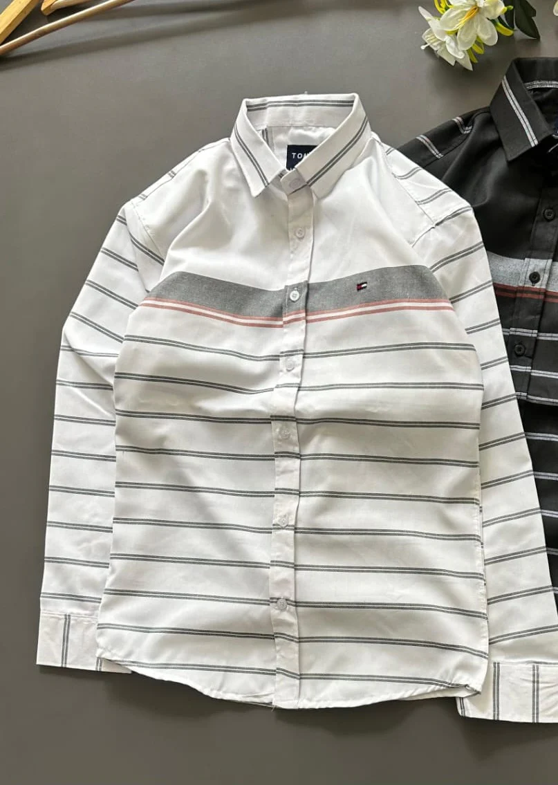 Cotton Premium Panel Design Shirt in White and Black Cool and Comfortable Style
