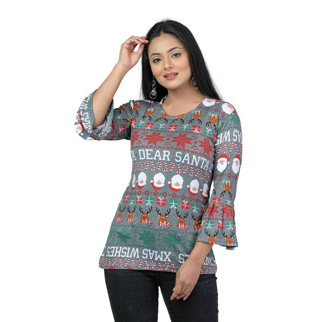 Elegant Multicoloured Lycra Floral Print Women Tops with with a Free Key Ring