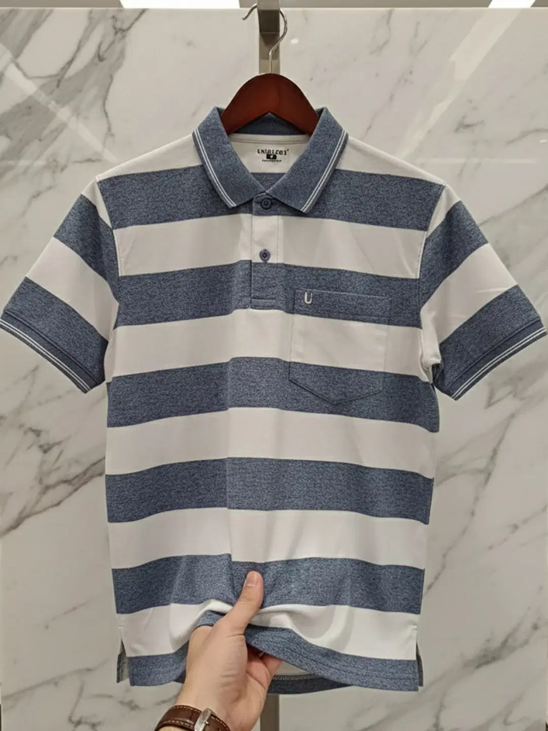 Men Cotton Blend Regular Fit Striped Polo T Shirt ( Blue )