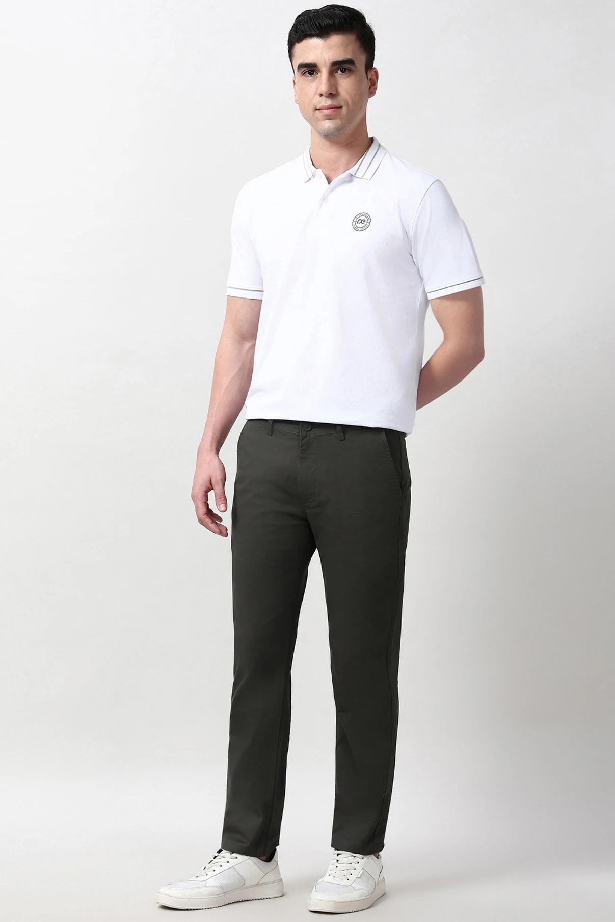 PETER ENGLAND Men Slim Fit Green Pure Cotton Trousers