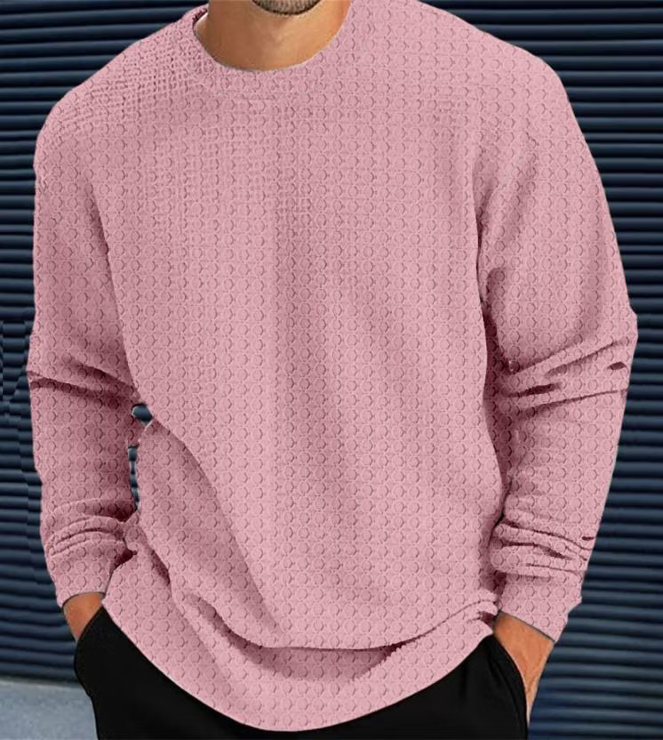 Polyester Regular Fit Self Design Full Sleeves Men's Round T-Shirt - Pink ( Pack of 1 )