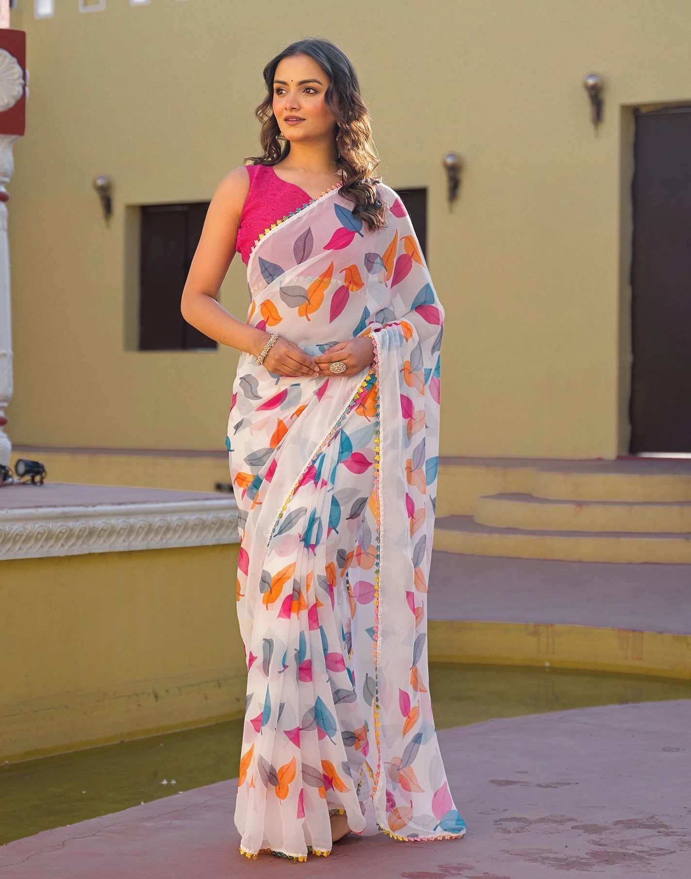 Samah Printed, Embellished Bollywood Chiffon Saree