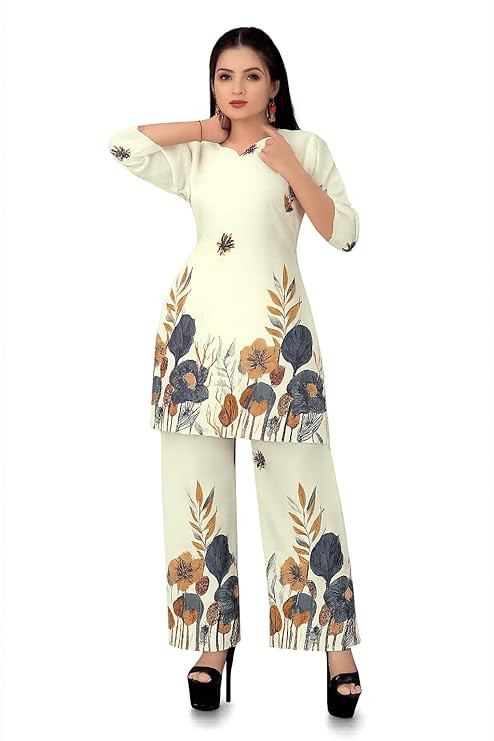 Bonsenkitchen Women's Ethnic Co-Ord Set| Kurta Pant Set | Kurta PalazzoSet | Stylish Cotton Suit Set for Women, Festival Co-ord
