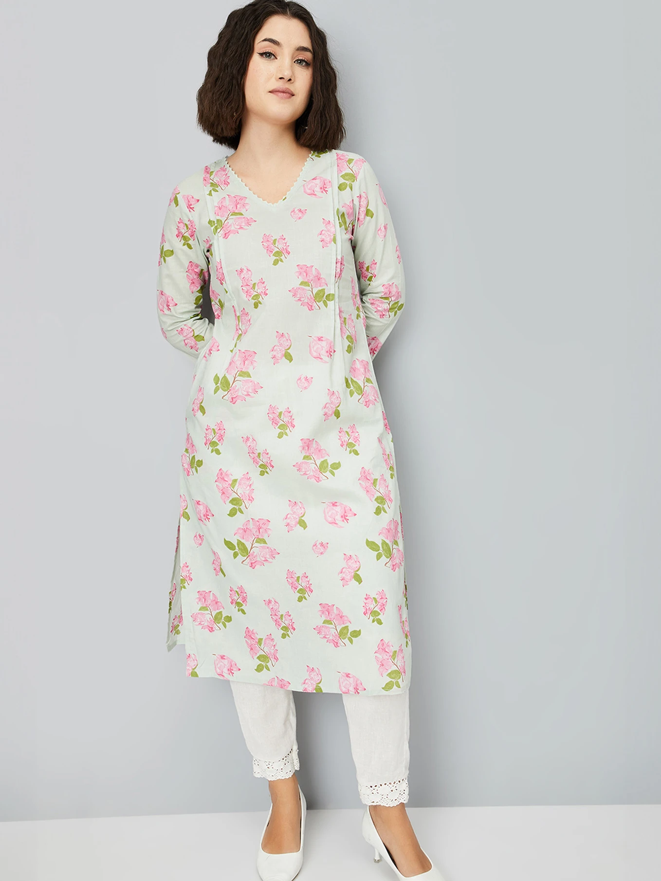 Women Embroidered Cotton Blend A-line Kurta (Blue)