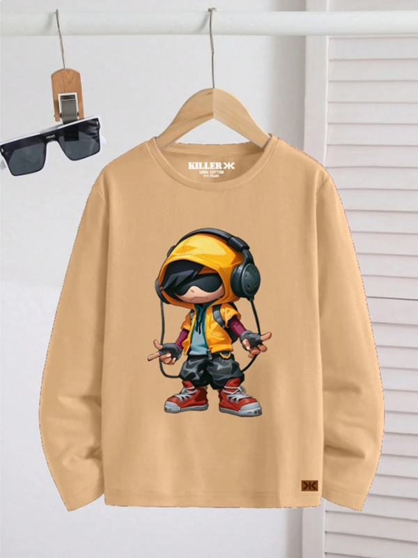 Boys Graphic Print Pure Cotton Regular T Shirt (Beige, Pack of 1)