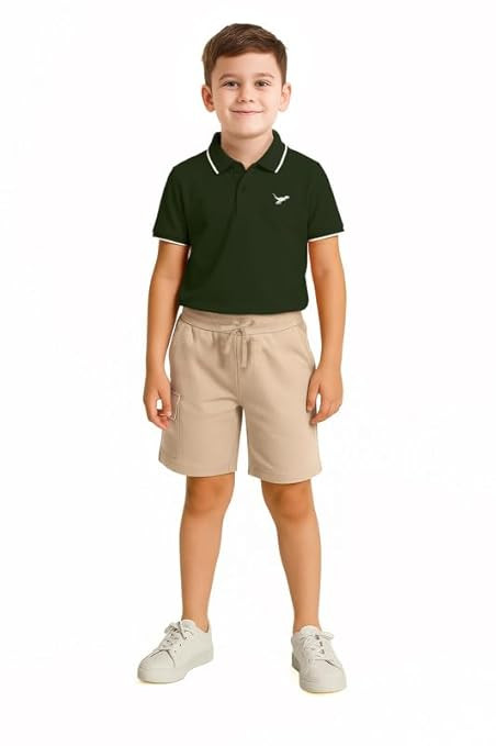 Aventura Boys' Polo T-Shirt & Shorts Set 100% Cotton Bio-Washed Fabric