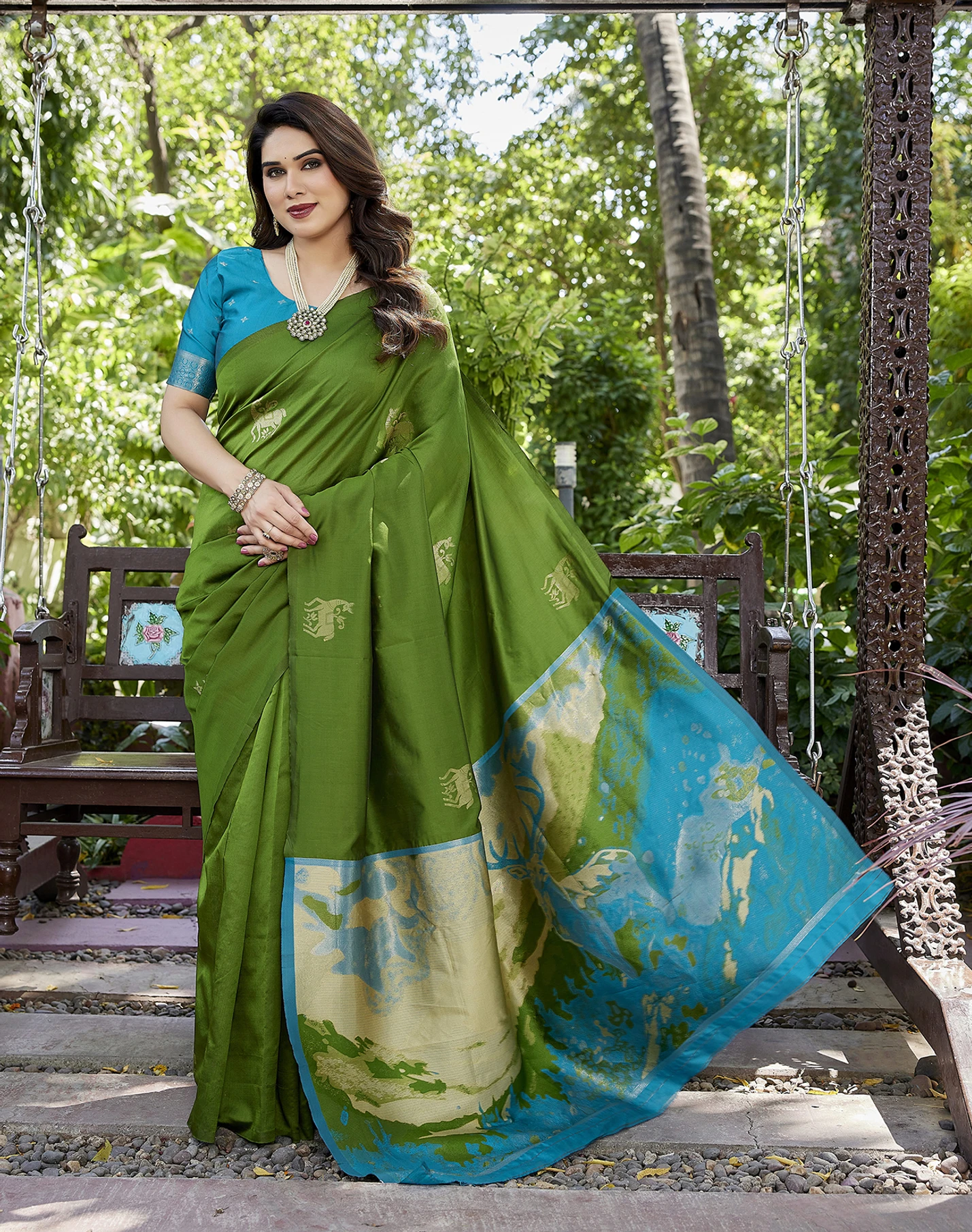 YASHIKA Printed Daily Wear Cotton Silk Saree (Green)