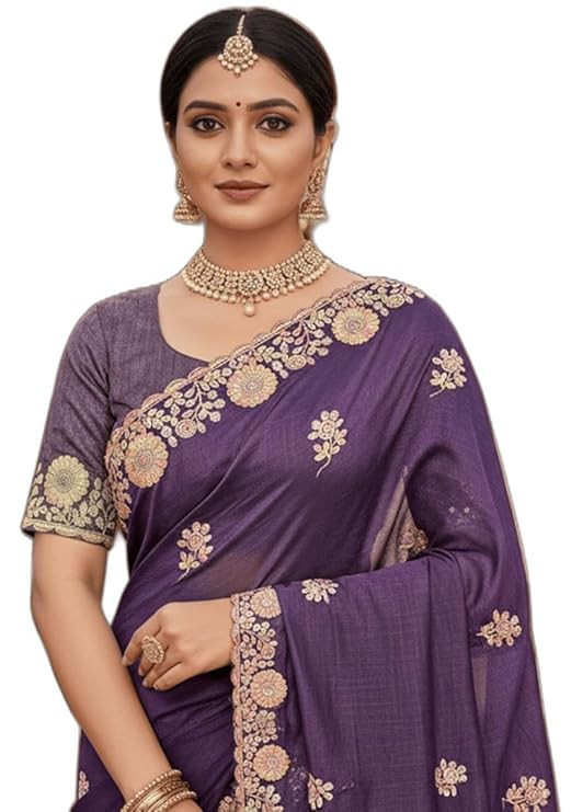 Glory Sarees Women's Silk Georgette Embroidery Work Saree With Blouse Piece (LF846_Parent)