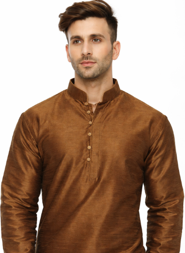 Brown Silk Blend Solid Kurta Sets for Men