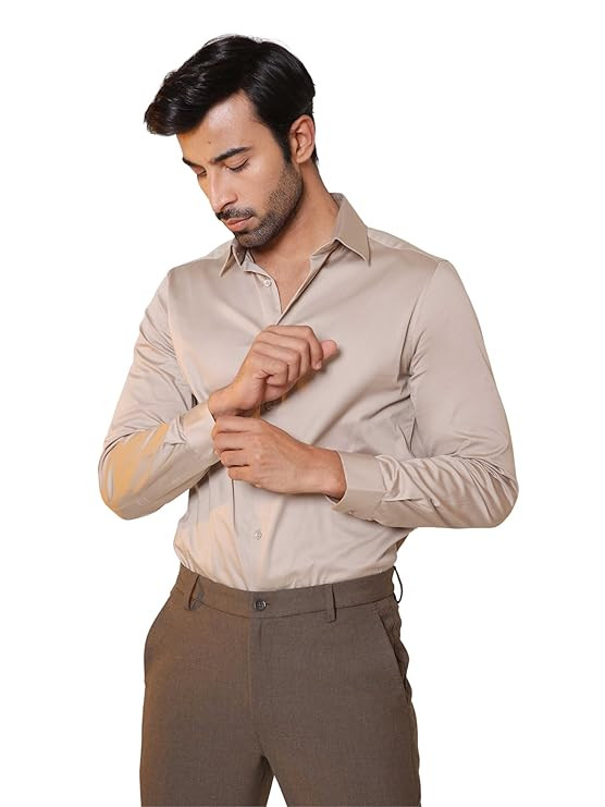 SUBTRACT Men's Slim Fit Solid Spread Collar Cotton Satin Evening Shirt | Stylish Men's Wear Shirt for Office or Party