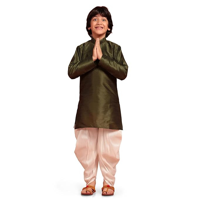 AJ DEZINES Kids Silk Blend Full Sleeve Kurta Patiala Set for Boys | Ethnic Wear | Traditional Festival Wear | Boy Kurta Patiala Set | Kids Ethnic Wear Boys | Regular Fit