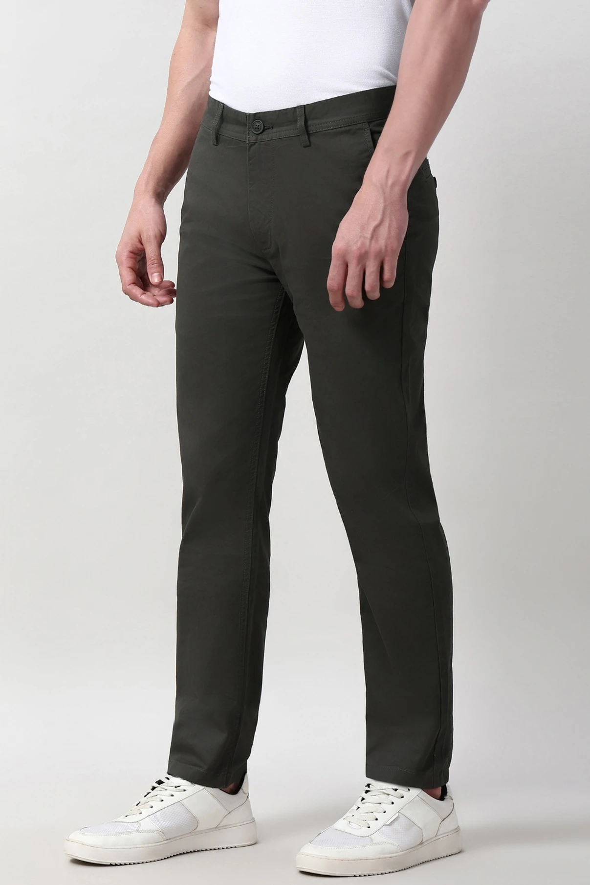 PETER ENGLAND Men Slim Fit Green Pure Cotton Trousers