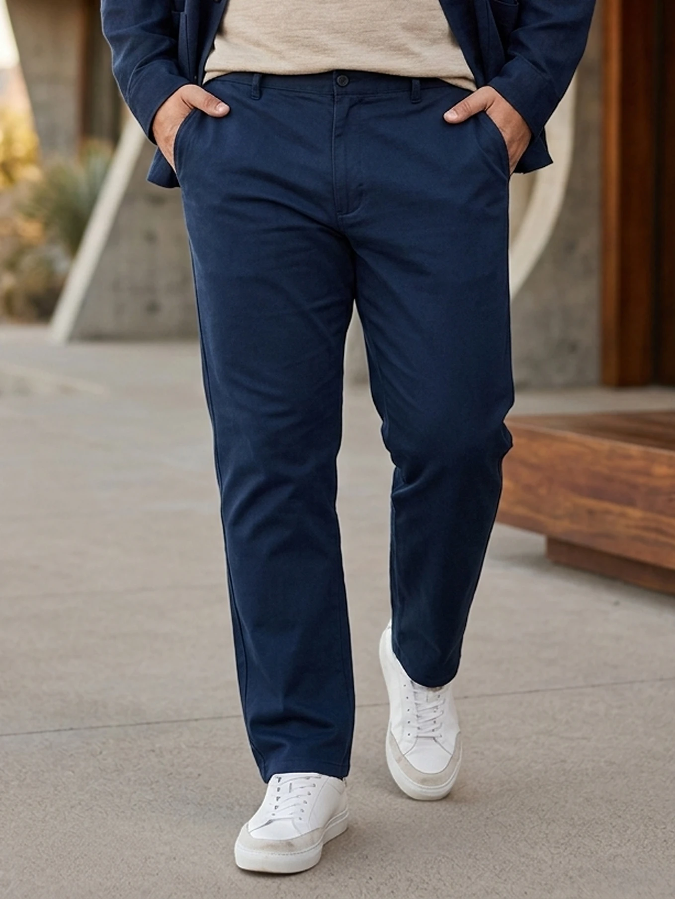 Urbano Plus Men Regular Fit Blue Cotton Blend Trousers