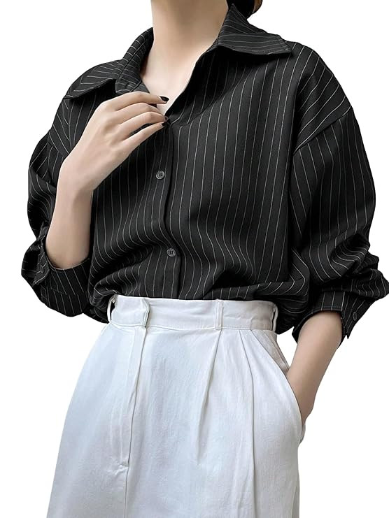 Aahwan Blue Solid Button Up Drop Shoulder Striped Print Casual Long Sleeve Shirt for Women's & Girl's