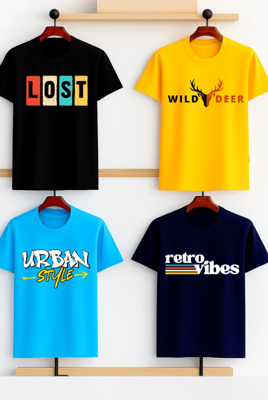 Boys Typography, Graphic Print Cotton Blend Regular T Shirt (Multicolor, Pack of 4)
