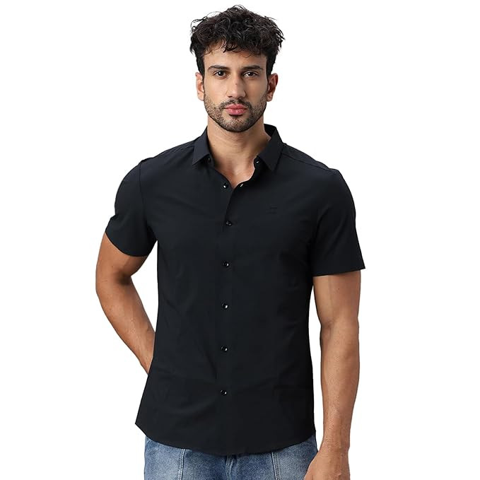 HEKTOR Men’s Open Button Shirt–Short Sleeve Big Check Shirt|Premium Nlyon Blend,Relaxed Regular Fit,Smart Casual