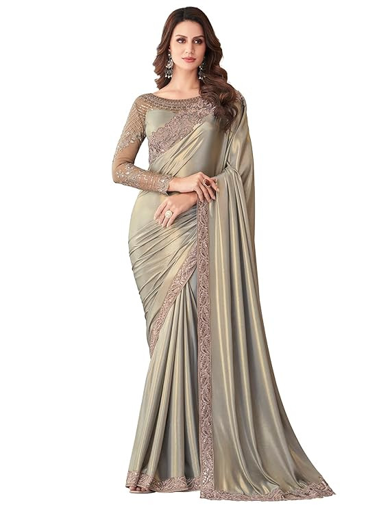 Women's Satin Silk Embellished Designer Saree With Blouse Piece