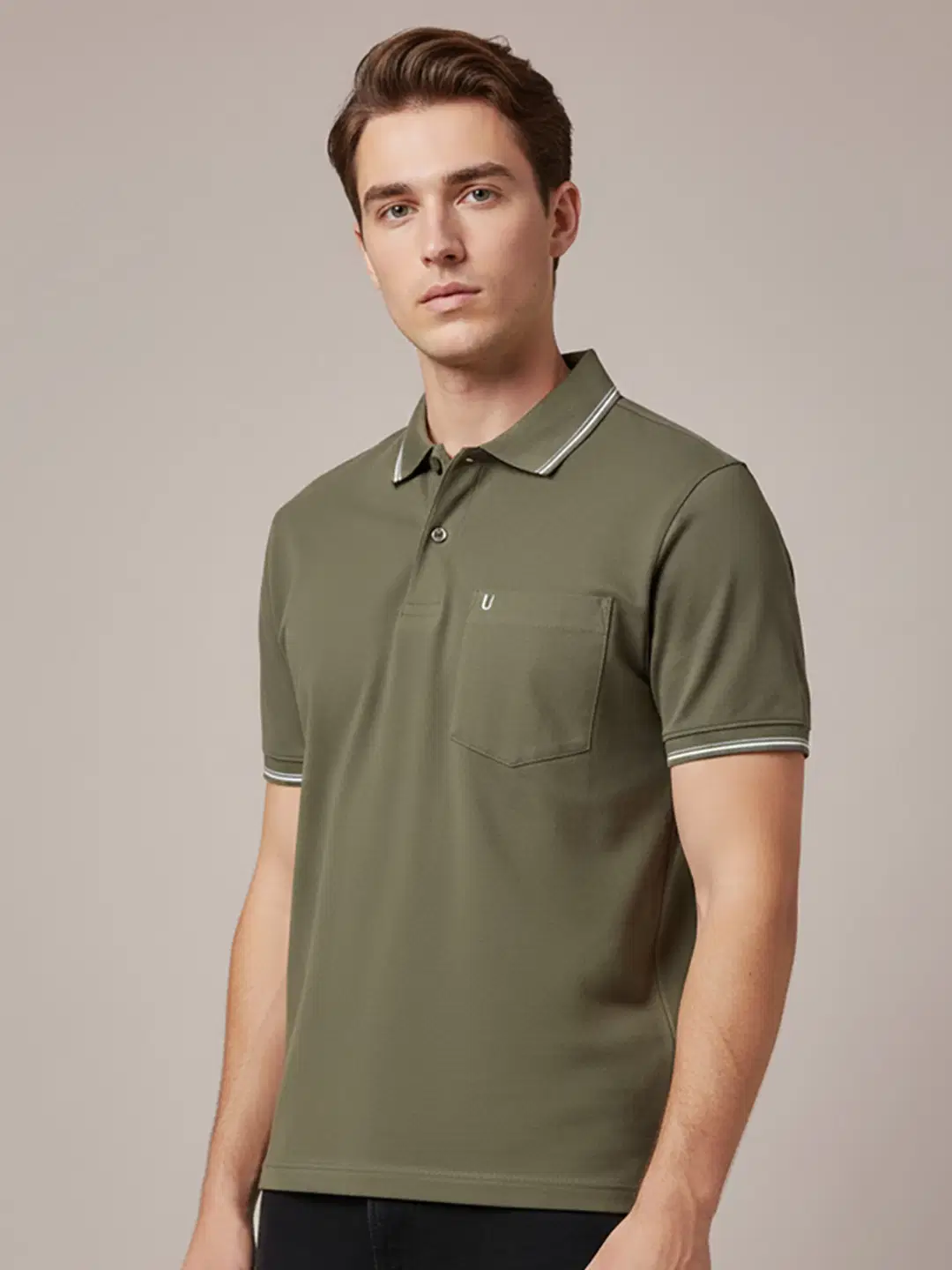Men Cotton Blend Regular Fit Solid Polo T Shirt ( Brown )