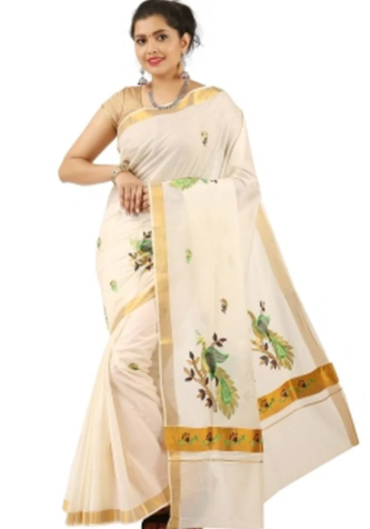 Kasavu Kerala Cotton Saree with Running Blouse