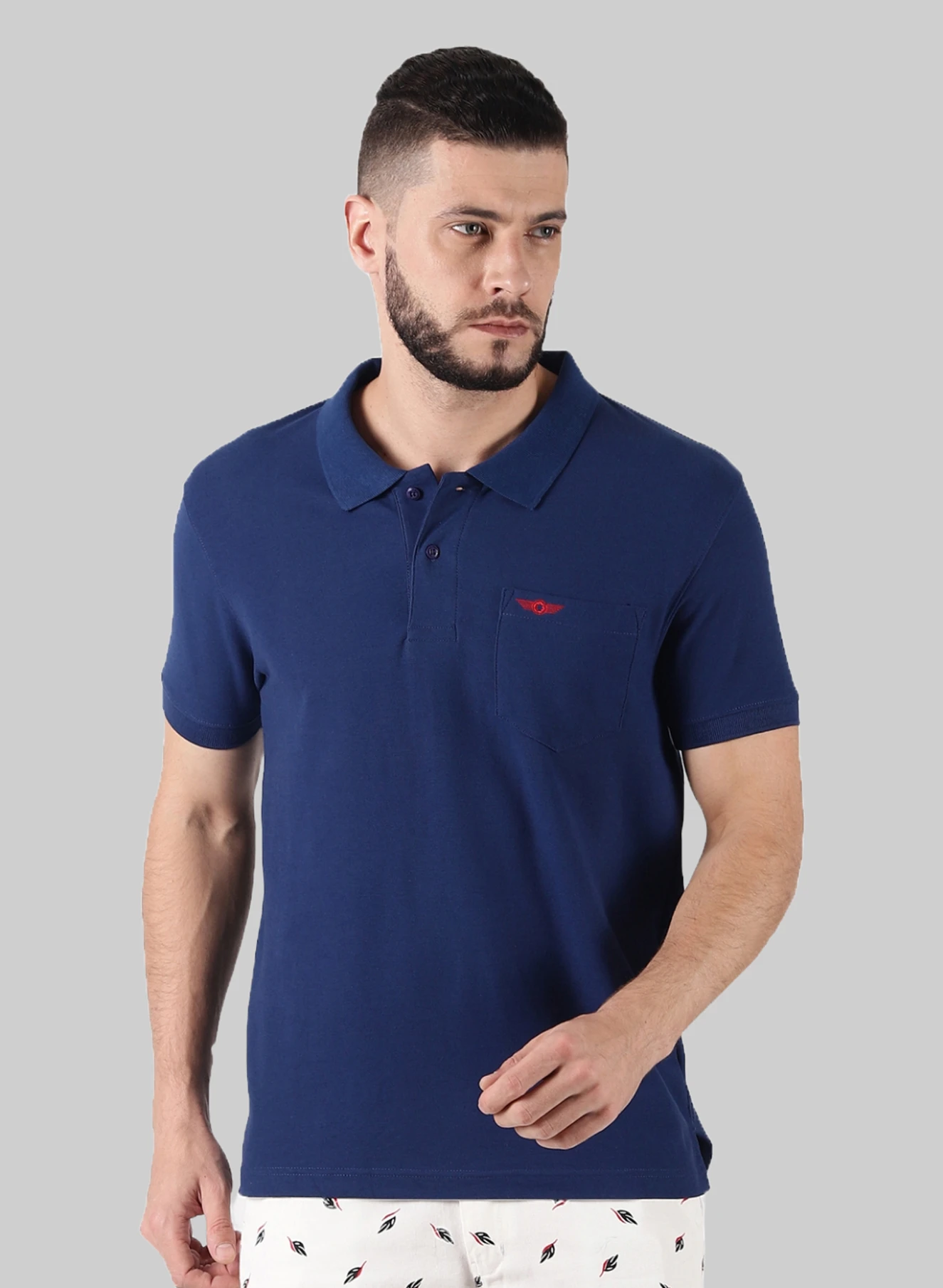 Force NXT Super Combed Cotton Collared Men Solid Polo Neck Pure Cotton Blue T-Shirt