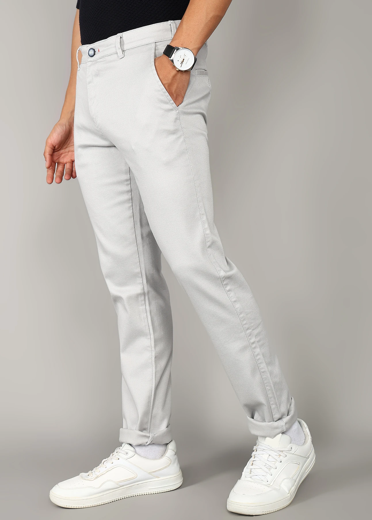 KILLER Men Slim Fit Light Blue Cotton Blend Trousers