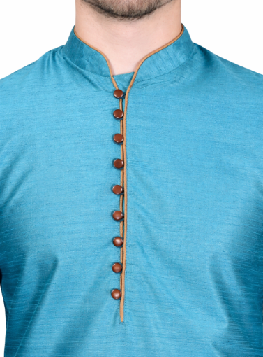 Stylish Silk Kurta & Bottom Set for Men Blue
