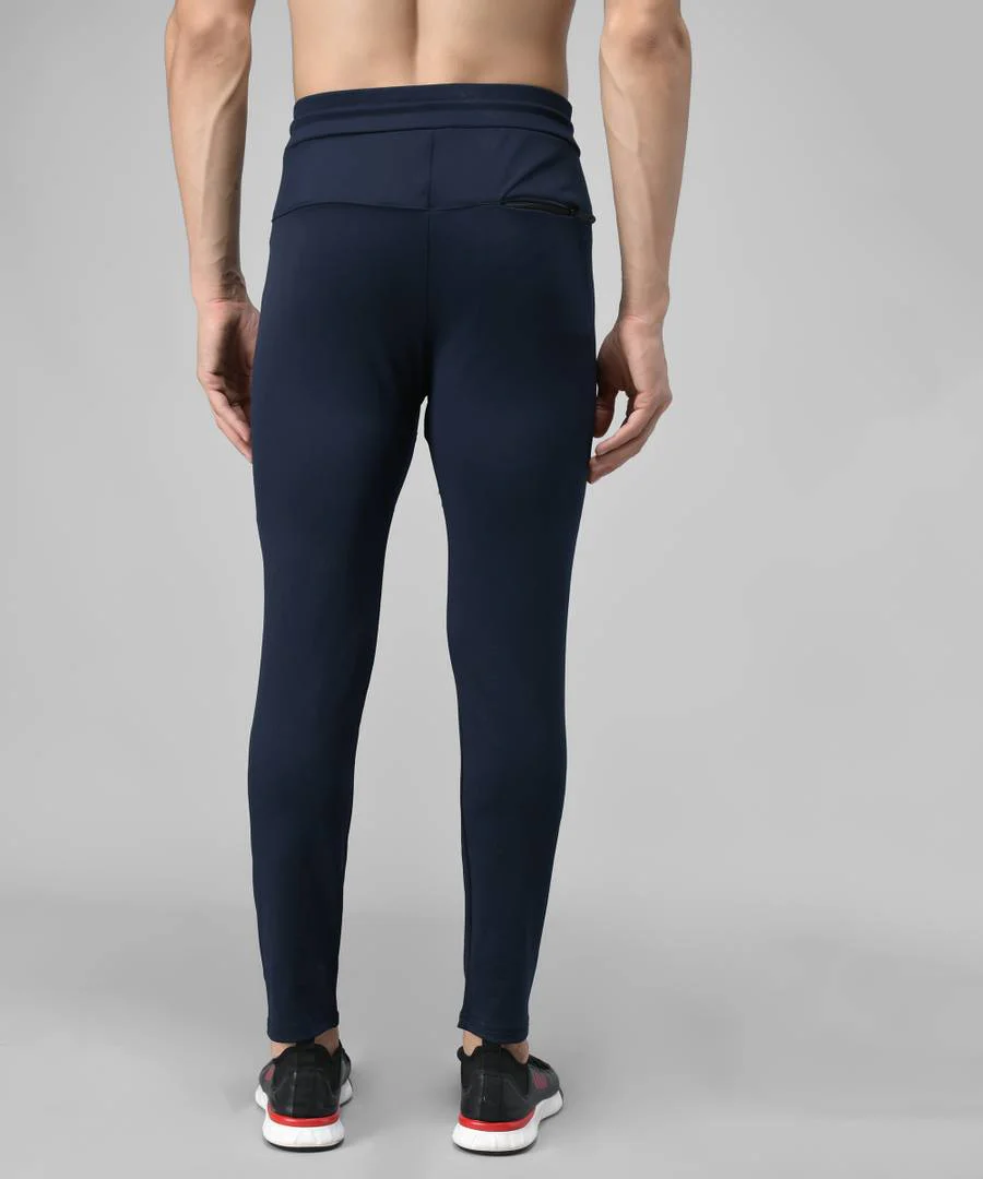Navy Blue Cotton Spandex Solid Regular Fit Track Pants